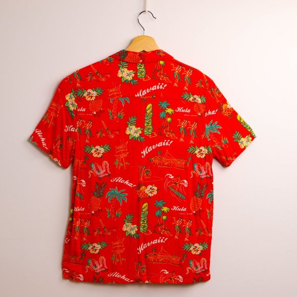 Topman Red Hawaiian Logo Button Up Short Sleeve Shirt - Picture 3 of 4